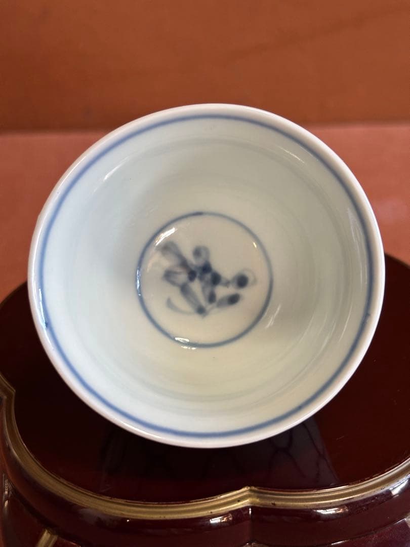 古伊万里角福銘寛文期染付網代投網文ぐい呑　完品　珍品　検柿右衛門