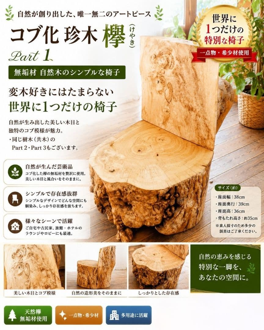 『大事に保管してます』／コブ化／珍木欅／ けやきpart１／共木２脚 別投稿