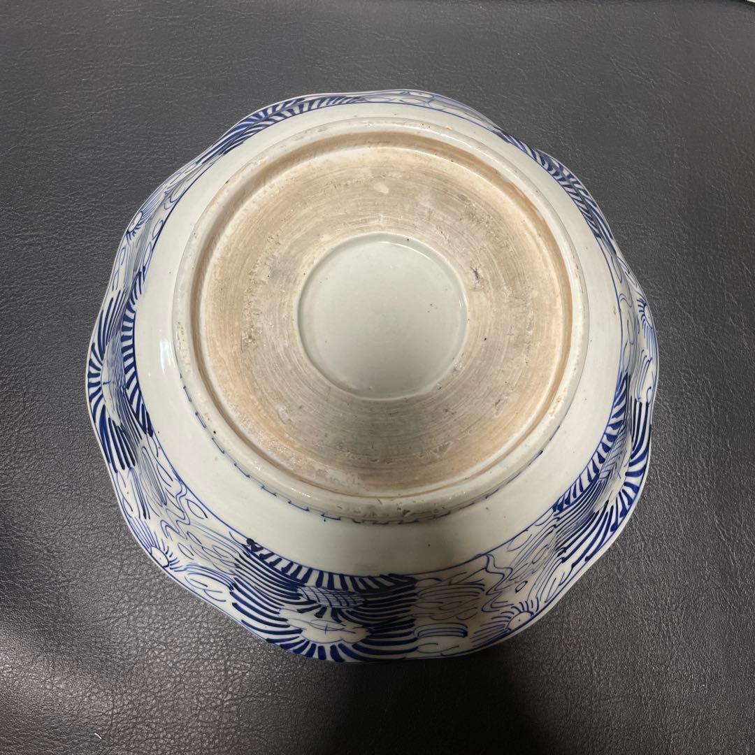 古伊万里　骨董　アンティーク　染付線描き深鉢 深鉢　大きい皿