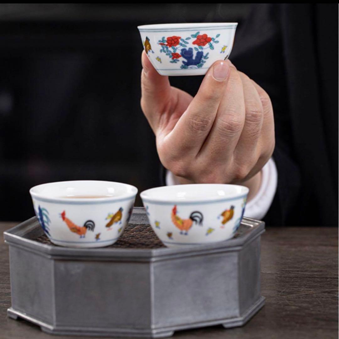 蔵出　中国骨董　官窑大明成化年製斗彩鶏缸杯　景徳鎮製チキンカップ　38億ドル