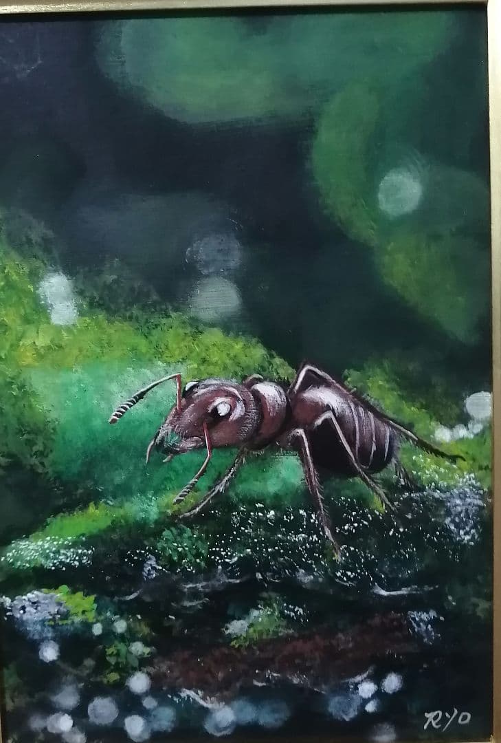 絵画　アクリル絵　額縁　ボード　蟻